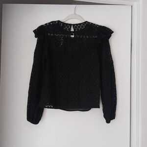 EXPRESS Black Lace Long-Sleeve Blouse with Ruffle NWT